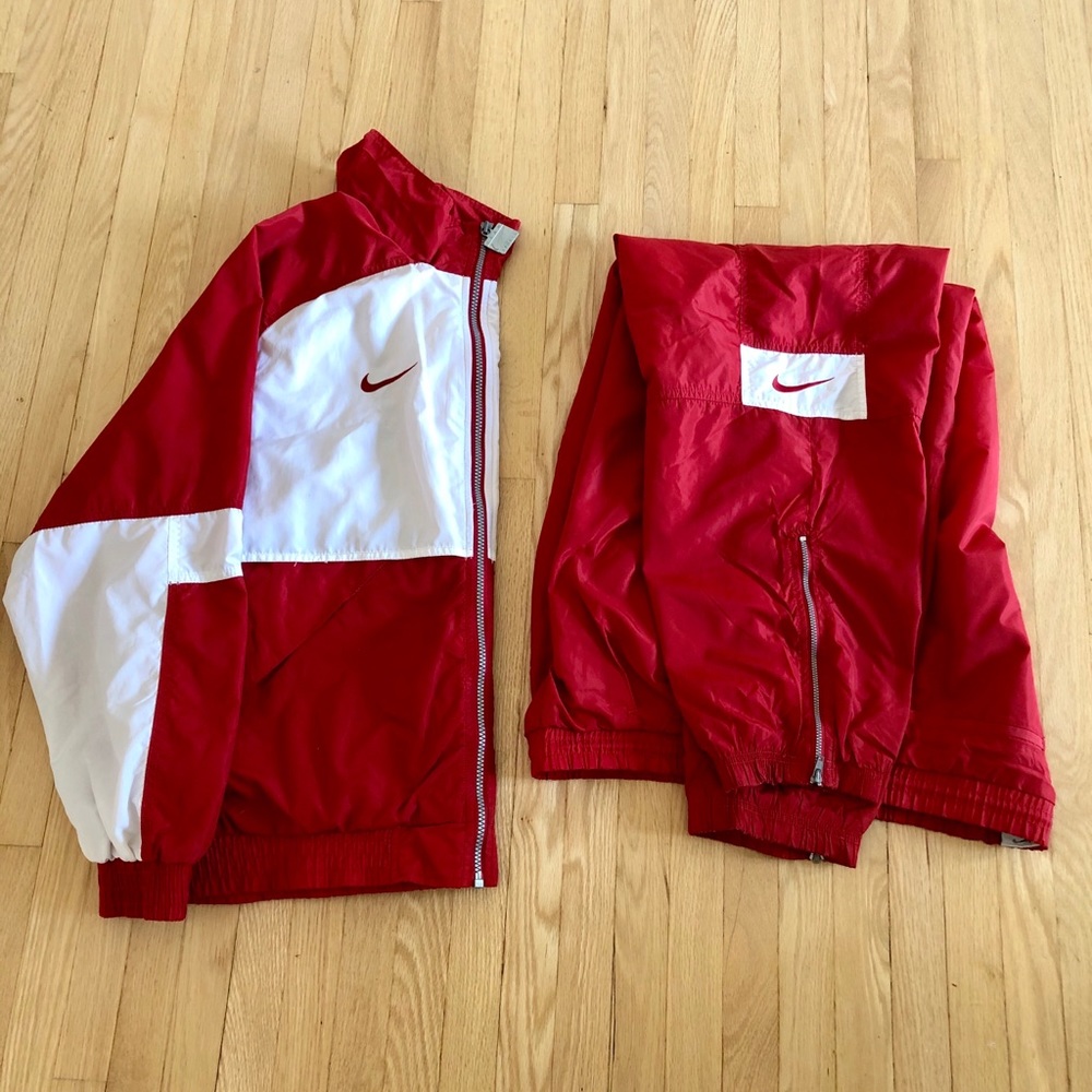 Nike Red and White Windbreaker suit